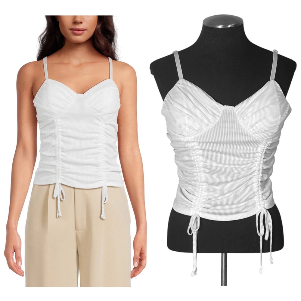 Madden NYC – White Knit Corset Cropped Tank – Medium